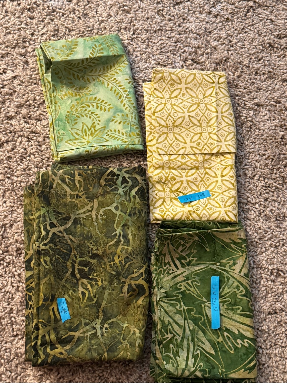 Green Batik Fabric Bundle Lot